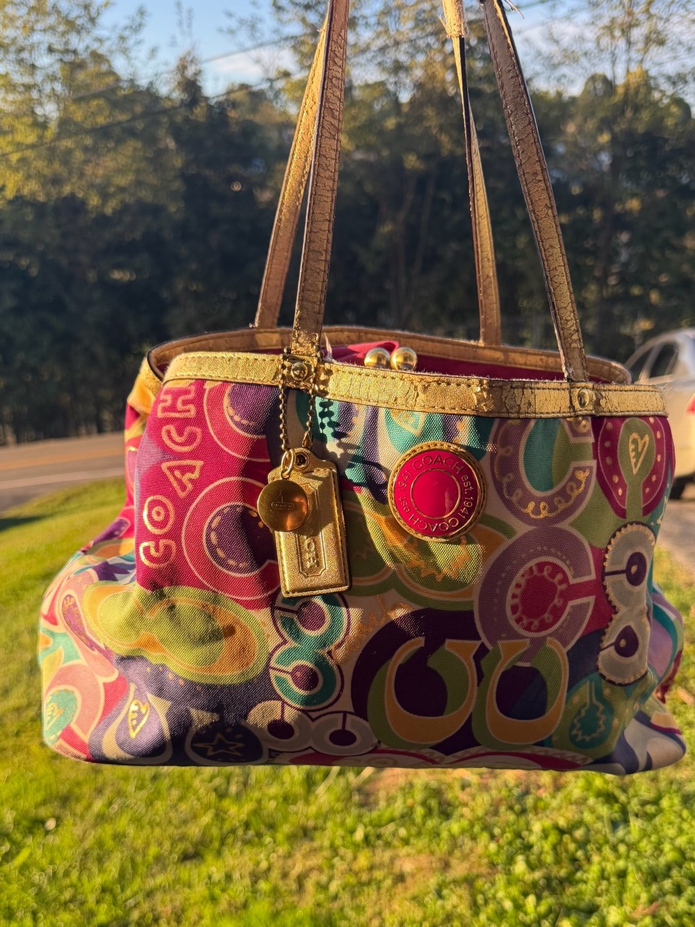 Vintage Coach Poppy Pop Graffiti Glam Kiss Lock Tote Bag **Restoration/Project**